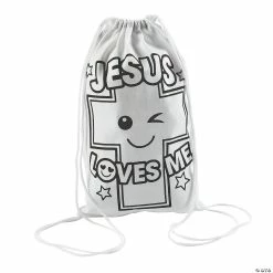 Flash Sale π Color Your Own Medium Jesus Loves Me Drawstring Bags - 12 Pc. π
