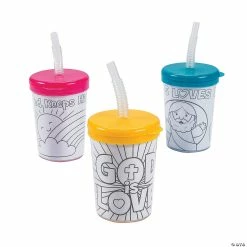 Brand new 🧨 Color Your Own Religious Cups with Lids & Straws - 12 Pc. 😍