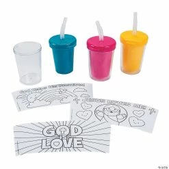 Brand new 🧨 Color Your Own Religious Cups with Lids & Straws - 12 Pc. 😍 -Crafts for Kids Sales color your own religious cups with lids and straws 12 pc 13808819 a02