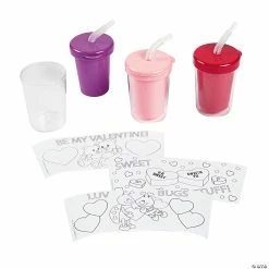 Wholesale 💯 Color Your Own Valentine Cups with Lids & Straws - 12 Pc. 💯 -Crafts for Kids Sales color your own valentine cups with lids and straws 12 pc 48 4204a a02